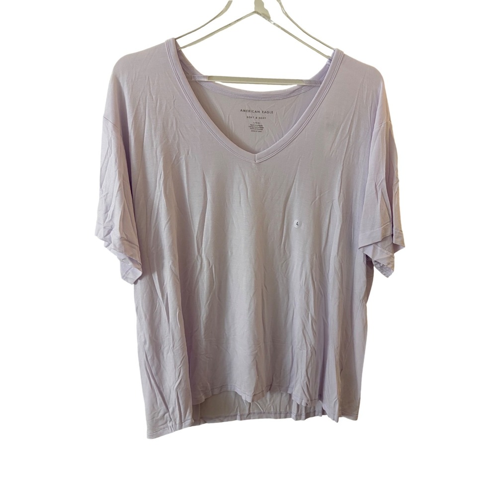 American Eagle Soft & Sexy Lavender Purple V-Neck T-Shirt Large Relaxed Fit